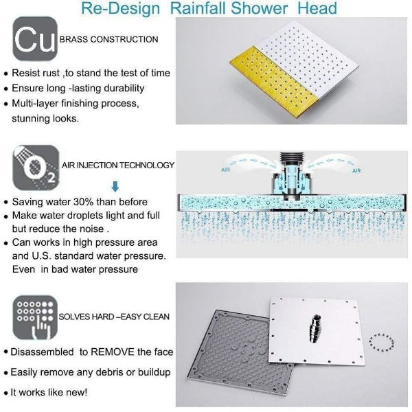 16"x31" Rainfall LED Shower Set Double-Function Valve Brass Handheld Shower - Cascada Showers