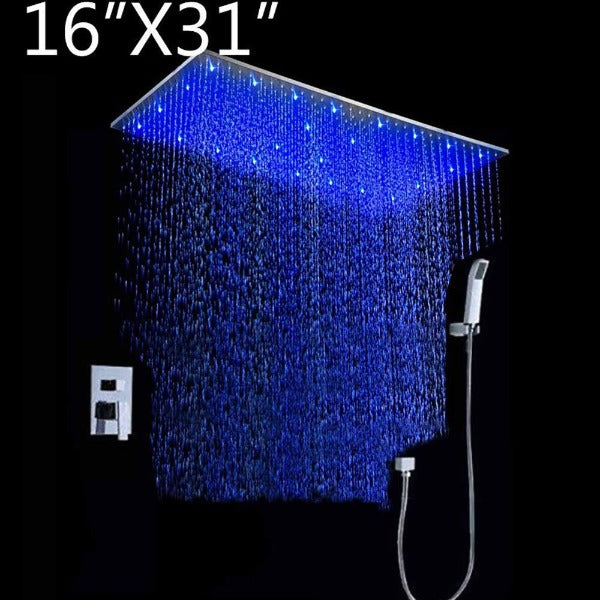 showerhead system rain head shower handheld set complete led waterfall heads light rainfall square Double-Function Valve and Brass Handheld Shower Rain Shower System remote controller light bathroom set remote control color change Bathroom Shower Set