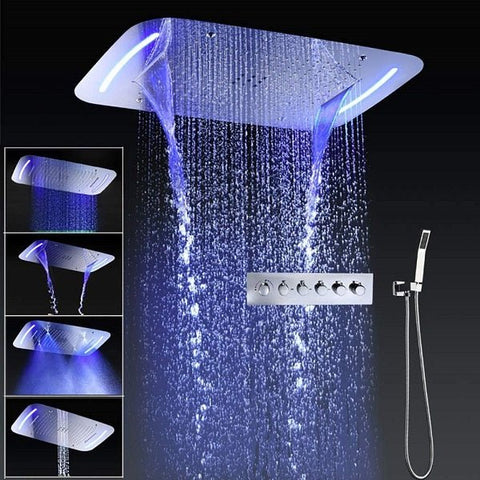 17"x28" Luxurious recessed waterfall & rainfall LED shower system – 6 mode - Cascada Showers