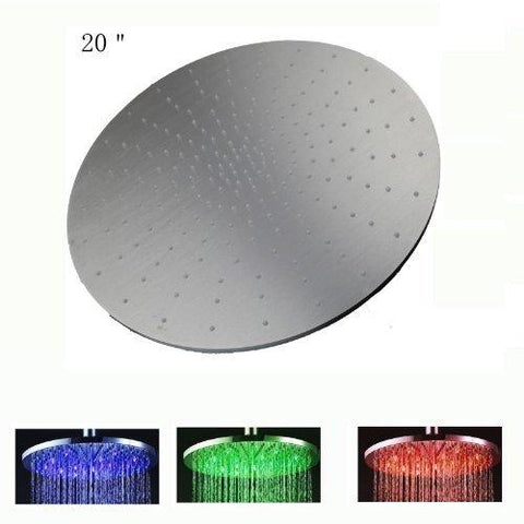 20" Ceiling Mount Round Rainfall LED Shower Head, Stainless Steel - Cascada Showers