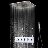 Cascada Luxury 20" Square Ceiling Mounted Thermostatic Shower System, 4 Rainfall Function With SPA Misty, Rainfall, Hand shower, Side Spray Mode  shower head, thermostatic shower, rain shower, rain shower faucet, shower head sets for bathroom