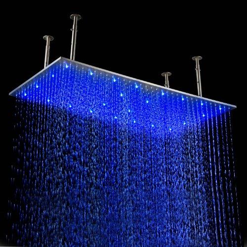 20" X 39" Luxury Rectangular LED Rain Shower Head Brushed Stainless Steel - Cascada Showers