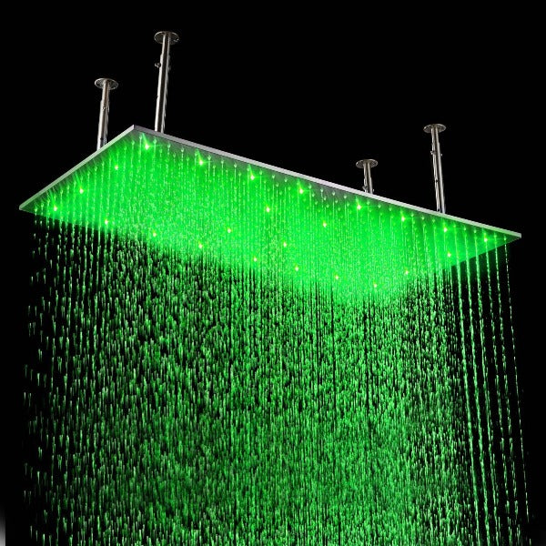 20" X 39" Luxury Rectangular LED Rain Shower Head Brushed Stainless Steel - Cascada Showers