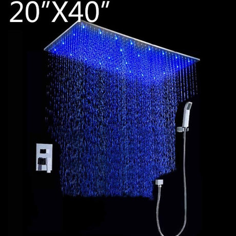 showerhead system rain head shower handheld set complete led waterfall heads light rainfall square Double-Function Valve and Brass Handheld Shower Rain Shower System remote controller light bathroom set remote control color change Bathroom Shower Set