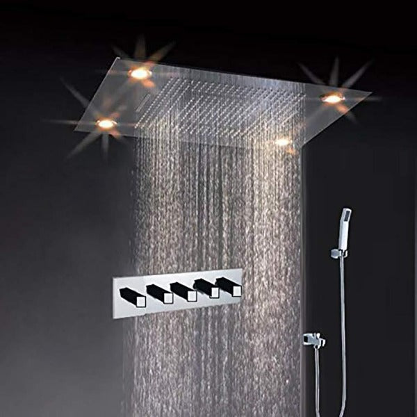 showerhead system rain head shower handheld set complete led bathroom waterfall heads light rainfall Thermostatic 6 knob Shower Set for lights bathroom set