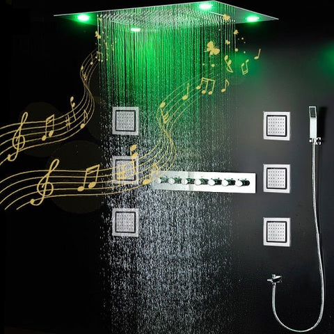 23"x31" Luxurious Classic Design recessed LED shower system built in Bluetooth speakers - Cascada Showers
