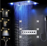 shower head, thermostatic shower, rain shower, rain shower faucet, shower head sets for bathroom Cascada Luxurious Design 23"x31" LED Shower System, 6 Functions (Rainfall, Waterfall, Curtain, Misty, Body Jets & Handheld) & Remote App for lights 