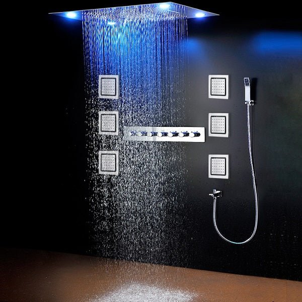 23"x31" Luxurious Classic Design recessed waterfall & rainfall LED shower system – 7 mode - Cascada Showers