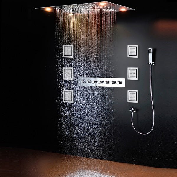 23"x31" Luxurious Classic Design recessed waterfall & rainfall LED shower system – 7 mode - Cascada Showers