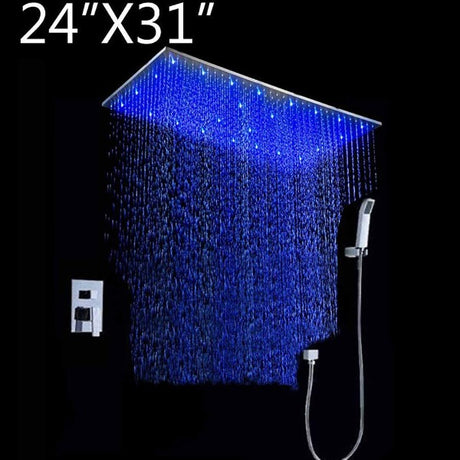 showerhead system rain head shower handheld set complete led waterfall heads light rainfall square Double-Function Valve and Brass Handheld Shower Rain Shower System remote controller light bathroom set remote control color change Bathroom Shower Set