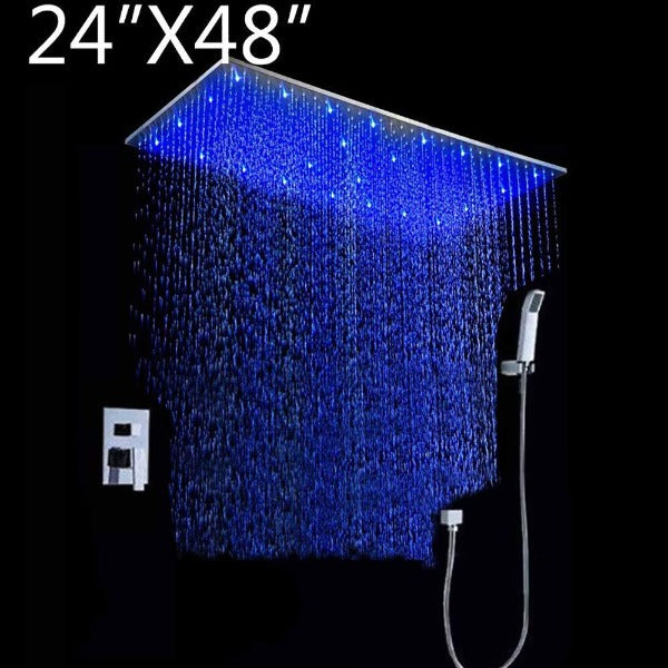 showerhead system rain head shower handheld set complete led waterfall heads light rainfall square Double-Function Valve and Brass Handheld Shower Rain Shower System remote controller light bathroom set remote control color change Bathroom Shower Set