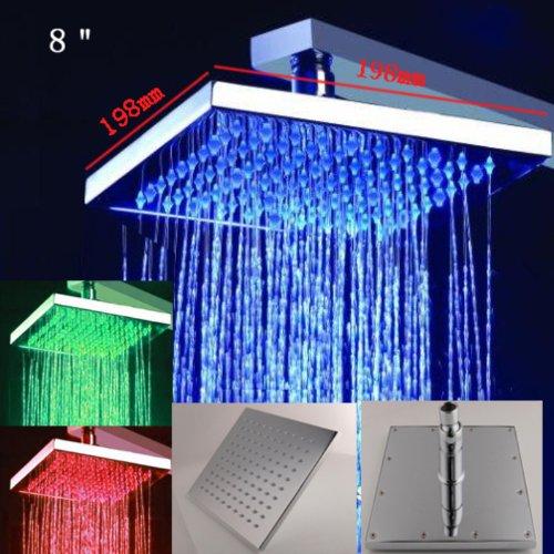 8" Square Multi Color LED Rain Shower Head, Brushed Nickel - Cascada Showers