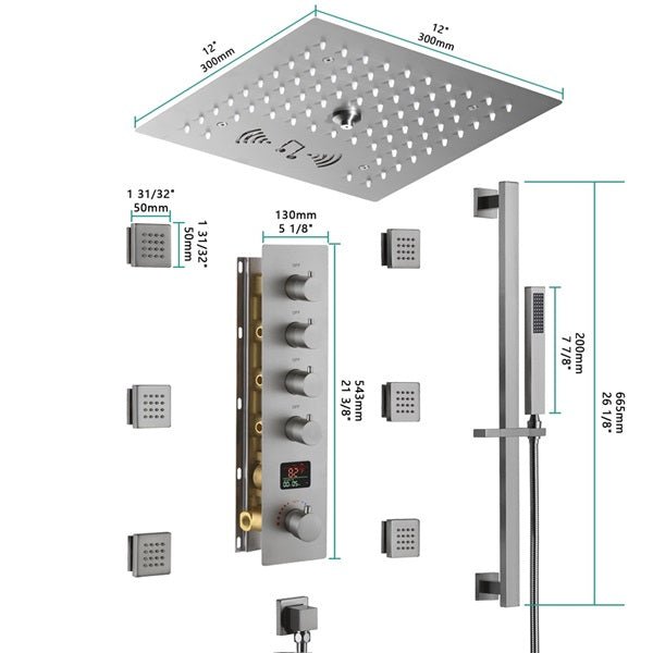 Cascada 12" Turin Digital LED Music Shower System - Cascada Showers