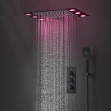 Cascada 14"x20" LED Shower System with 2-Way Thermostatic Valve - Cascada Showers shower head with handheld rain LED rainfall 3 knob handle shower heads high pressure black hand held system holder spout spray matte fixtures gold kit chrome oil rubbed bronze mixer remote modern ceiling mount 2 way thermostatic square showers system Cascada Thermostatic 14 x 20 Inch LED Shower System with 2-Way thermostatic mixer, Top Spray Shower and Push Button Hand Shower