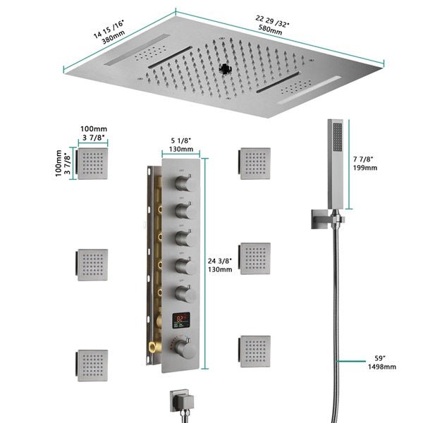 Cascada 15"x23" Palermo Digital LED Music Shower System - Cascada Showers