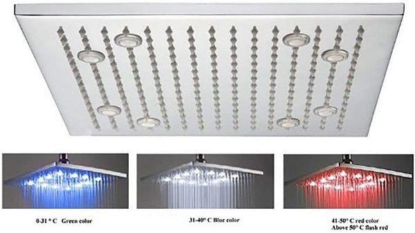 Cascada 16 Inch Ceiling Mount Square Rainfall LED Shower Head, Stainless Steel (include Shower Arm) - Cascada Showers