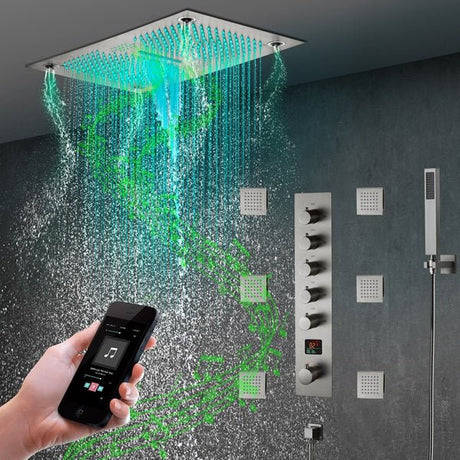 Cascada 16"x28" Matera Digital Rainfall Bluetooth LED Shower System - Cascada Showers