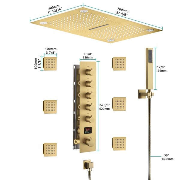 Cascada 16"x28" Matera Digital Rainfall music LED Shower System - Cascada Showers