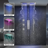 Cascada Luxury 16”x28” Music LED shower system with built-in Bluetooth Speakers, 5 functions (Rain, Waterfall, Mist Outlet, Body Jet & Hand Shower) & Remote Control 64 Color Lights cascada system LED bluetooth shower head speaker hot cold music rain rainfall musical lights showerhead body spray jet waterfall misty ceiling mounted handheld high pressure multicolor holder thermostatic chrome oil rubbed bronze mixer remote control