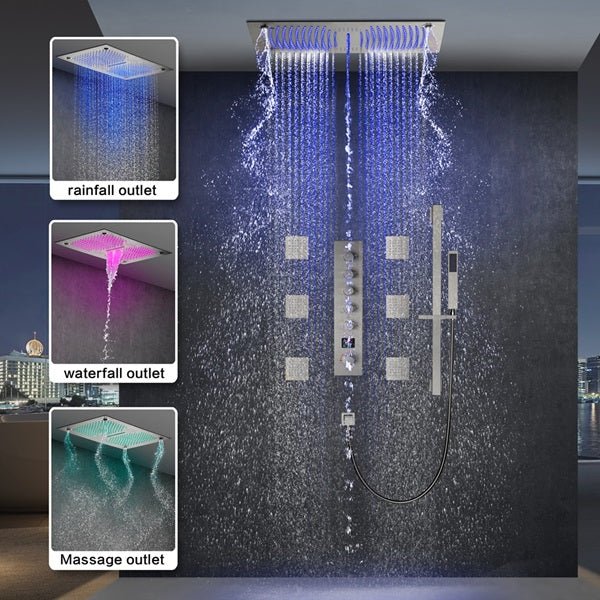 Cascada 16"x28" Sorrento Digital Rainfall LED music Shower System - Cascada Showers