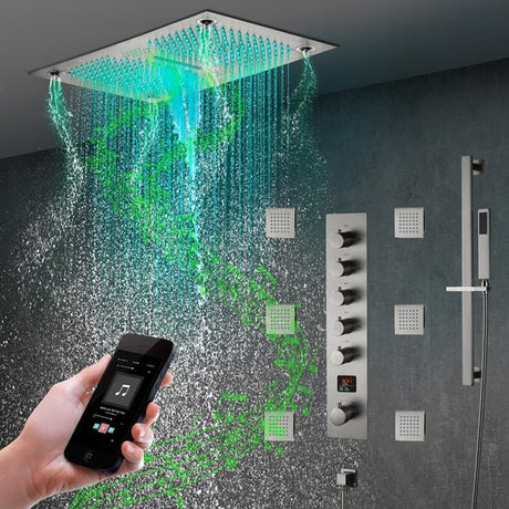 Cascada 16"x28" Sorrento Digital Rainfall LED music Shower System - Cascada Showers