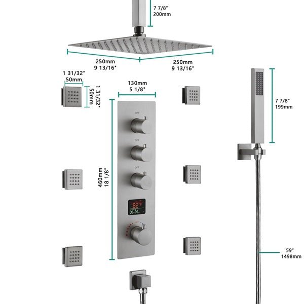 Cascada Assisi 10" Ceiling Mount Digital Rainfall Shower System - Cascada Showers