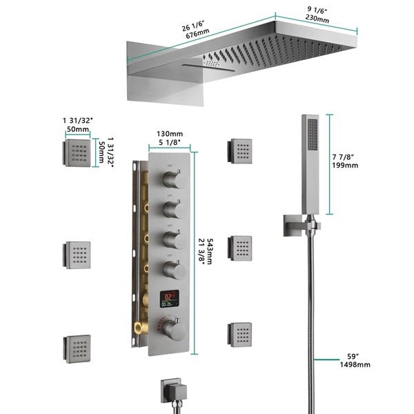 Cascada Bologna 9"x26" Bluetooth LED Digital Shower System - Cascada Showers