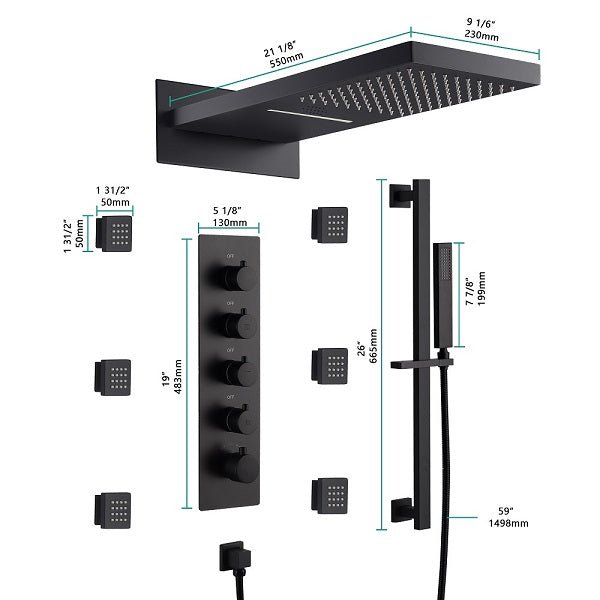 Cascada Capri 9"x22” Music LED shower system - Cascada Showers