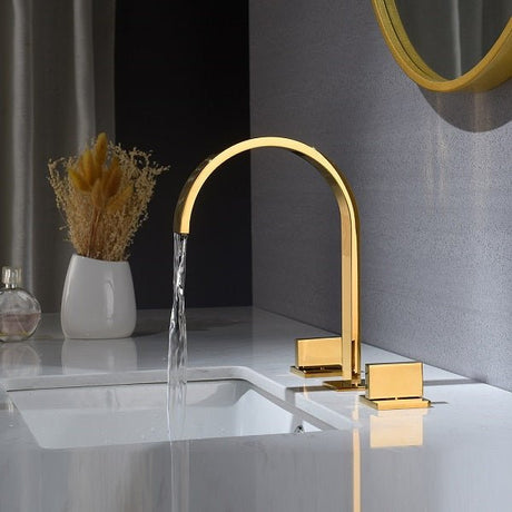 Cascada Classic Design Waterfall Bathroom Sink Faucet with 2 Square Polished Gold  - Cascada Showers