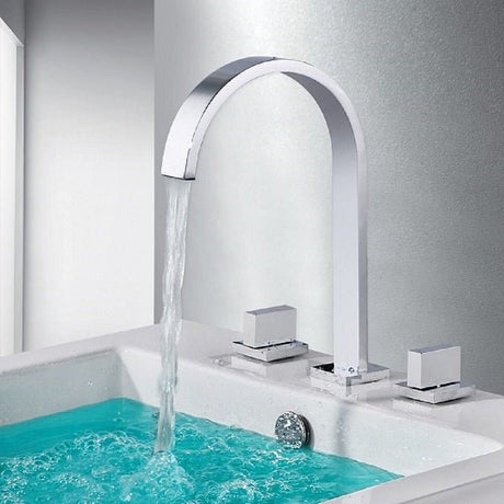 Cascada waterfall bathroom sink faucet with dual square knobs in polished chrome