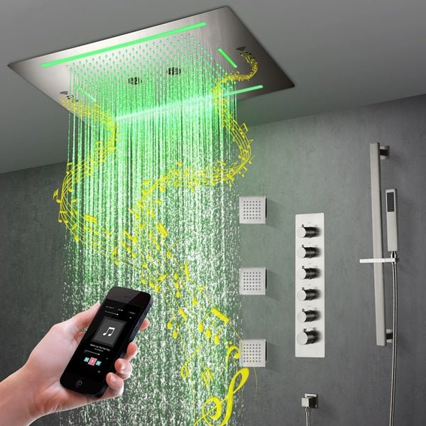 Cascada Florence 23"x31" Brushed Nickel Music LED Shower System - Cascada Showers