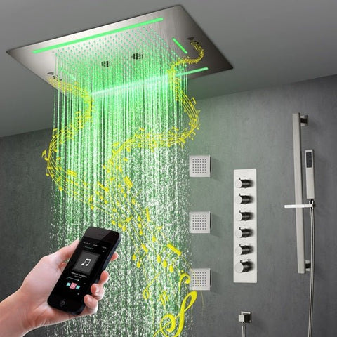 Cascada Florence 23"x31" Brushed Nickel Music LED Shower System - Cascada Showers