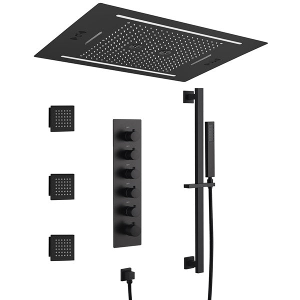 Cascada Florence 23"x31" Matte Black Music LED Shower System - Cascada Showers