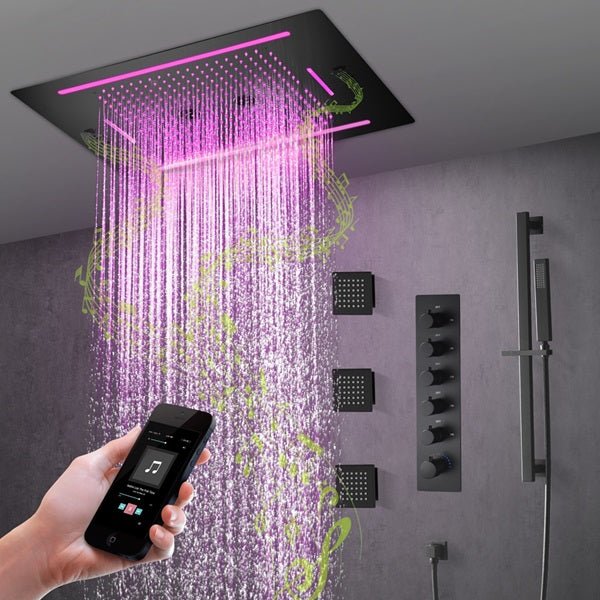 Cascada Florence 23"x31" Matte Black Music LED Shower System - Cascada Showers