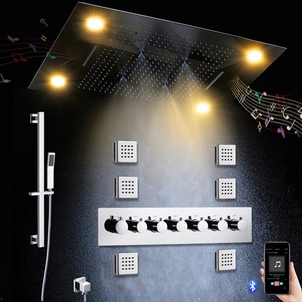 Cascada Luxurious Design 23"x31" LED Shower System with Bluetooth Speaker and Sliding Bar