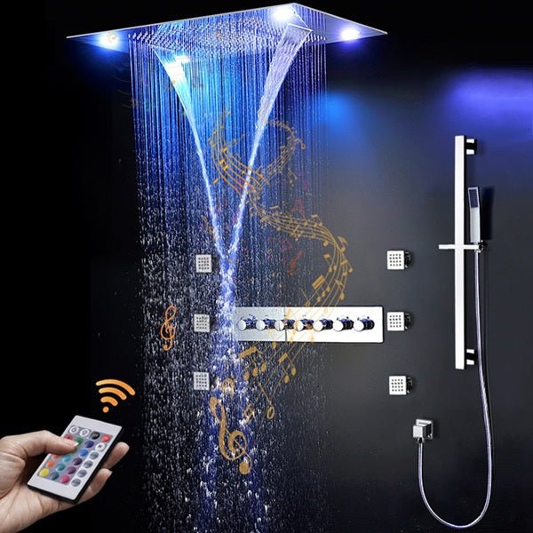 Cascada Luxurious Design 23"x31" LED Shower System with Bluetooth Speaker and Sliding Bar - Cascada Showers