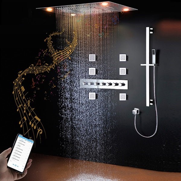 Cascada Luxurious Design 23"x31" LED Shower System with Bluetooth Speaker and Sliding Bar