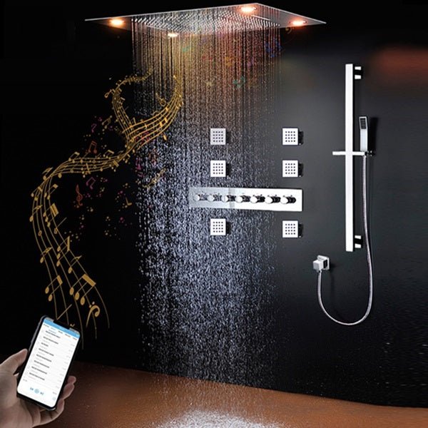 Cascada Luxurious Design 23"x31" LED Shower System with Bluetooth Speaker and Sliding Bar - Cascada Showers