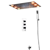 Cascada Luxury 14 x 20 Inch Square LED Shower System with 2-Way thermostatic mixer, 2-Mode Functions (Rainfall & Hand Shower) & Remote-Control LED Lights