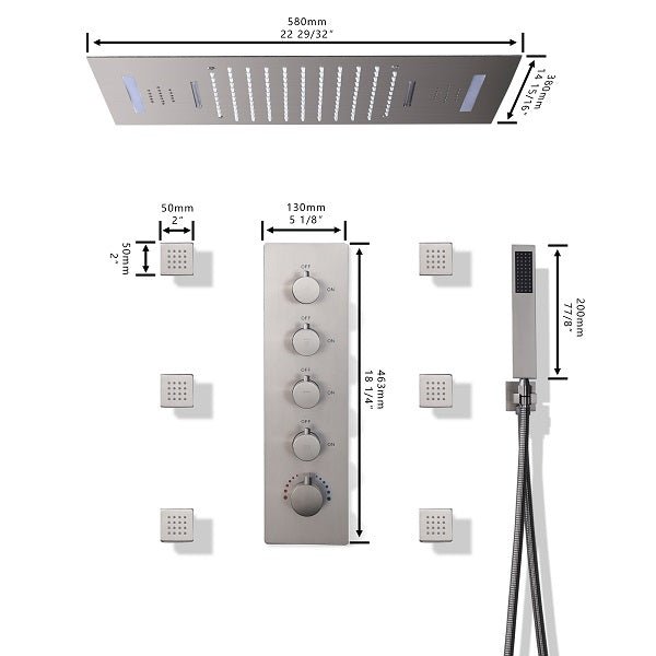  Cascada Luxurious Design 23”x31” Recessed LED shower