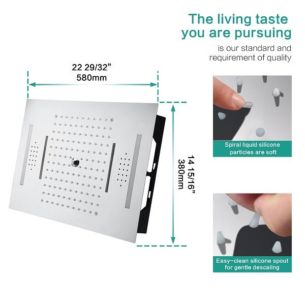 Cascada Luxury 15"x23” Music LED shower system with built-in Bluetooth Speakers,5 function (Rainfall,Waterfall,Misty,body jets & HandShower) & Remote Control 64 Color Lights cascada system LED bluetooth shower head speaker hot cold music rain rainfall musical light showerhead body spray jet waterfall misty ceiling mounted handheld high pressure thermostatic mixer holder black matte chrome oil rubbed bronze remote control