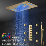 Cascada Luxury 15"x23” Music LED shower system with built-in Bluetooth Speakers,5 function (Rainfall,Waterfall,Misty,body jets & HandShower) & Remote Control 64 Color Lights cascada system LED bluetooth shower head speaker hot cold music rain rainfall musical light showerhead body spray jet waterfall misty ceiling mounted handheld high pressure thermostatic mixer holder black matte chrome oil rubbed bronze remote control