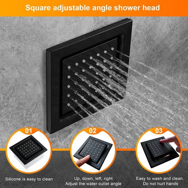 Cascada Luxury 15”x23” Music LED shower system with built-in Bluetooth Speakers, 4 function (Rainfall, Waterfall, Body Jet & Handshower) with Remote Control 64 Color Lights cascada system LED bluetooth shower head speaker hot cold music rain rainfall musical lights showerhead body spray jets waterfall misty ceiling mounted handheld high pressure multicolor holder matte black chrome oil rubbed bronze mixer remote control