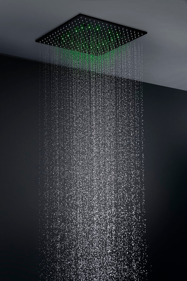 Cascada Luxury Square LED shower system with 4 knob thermostatic mixer, 4 function (Rainfall, Misty, Mix & Handshower) & 4 adjustable Shower Arms shower head with handheld cascada system LED adjustable shower arm hot cold music rain rainfall showerhead waterfall misty ceiling mounted handheld high pressure multicolor holder matte black chrome oil rubbed bronze mixer remote control thermostatic