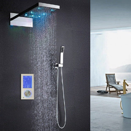 Cascada Luxury 22” Rectangle LED Shower System (wall mounted) with thermostatic LCD Touch Screen - Cascada Showers