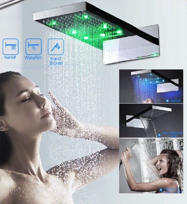 Cascada Luxury 22” Rectangle LED Shower System (wall mounted) with thermostatic LCD Touch Screen - Cascada Showers