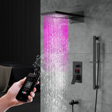 Cascada Luxury 22” Music LED shower system (Wall Mounted) with Single Valve & LCD Display, 3 function (Rain, Waterfall & Hand Shower) & Remote Control 64 Color Lights (Matt Black) cascada system LED bluetooth shower head with handheld speaker hot cold music rain rainfall musical light showerhead body spray jet waterfall lifting rod wall mounted high pressure thermostatic mixer black matte chrome oilrubbed bronze remote control