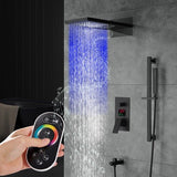 Cascada Luxury 22” Music LED shower system (Wall Mounted) with Single Valve & LCD Display, 3 function (Rain, Waterfall & Hand Shower) & Remote Control 64 Color Lights (Matt Black) cascada system LED bluetooth shower head with handheld speaker hot cold music rain rainfall musical light showerhead body spray jet waterfall lifting rod wall mounted high pressure thermostatic mixer black matte chrome oilrubbed bronze remote control