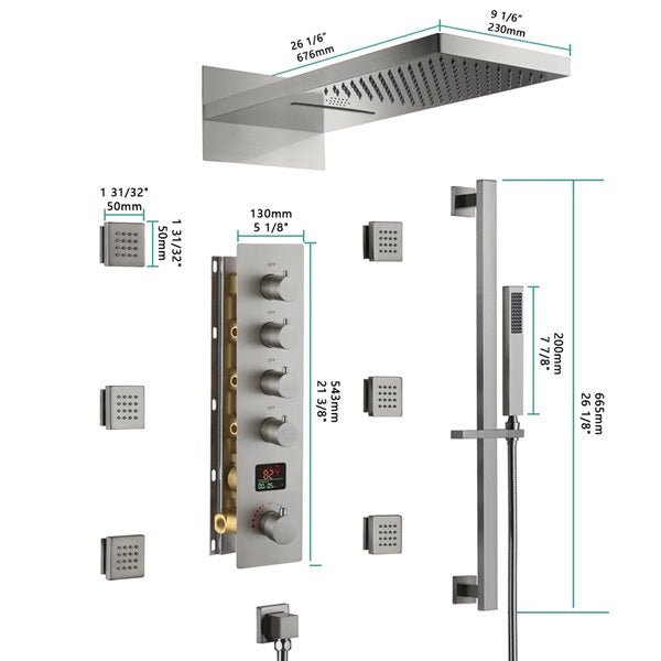 Cascada Naples 9"x26" Bluetooth LED Digital Shower System - Cascada Showers