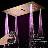 Cascada Pisa 16"x28" Brushed Gold Bluetooth LED Shower System - Cascada Showers